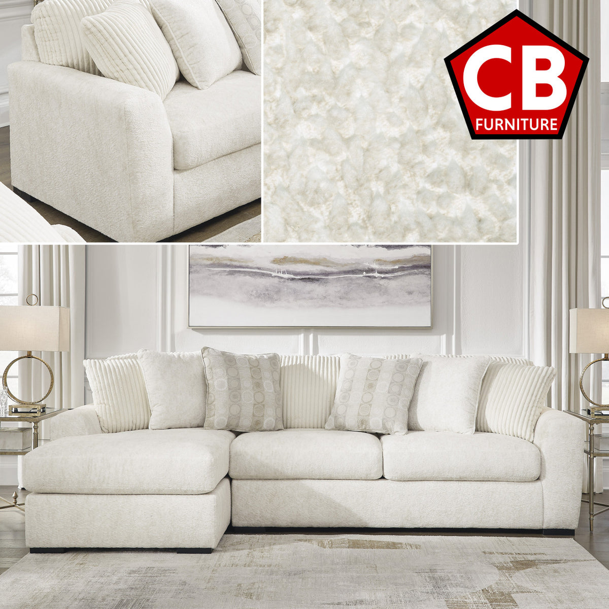 ARAMORE Neutral Poodle-Feel 121" x 65" Sectional with Chaise