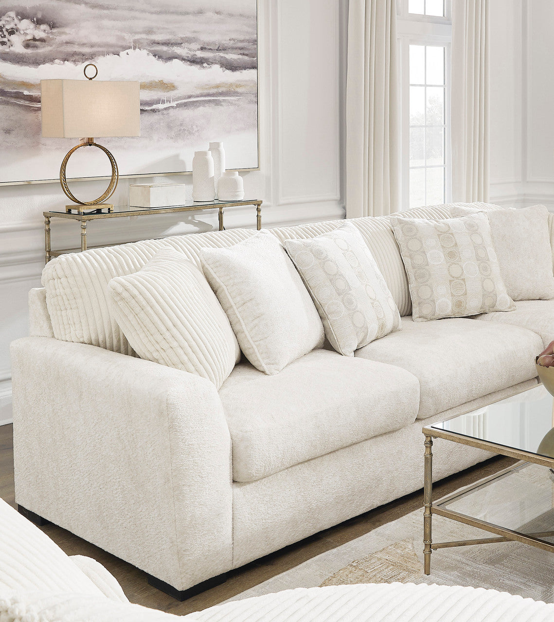 ARAMORE Neutral Poodle-Feel 121" x 121" Sectional without Chaise