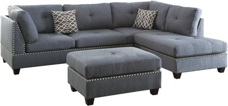 ARCATA Blue Gray 104" Wide Reversible Sectional with Ottoman