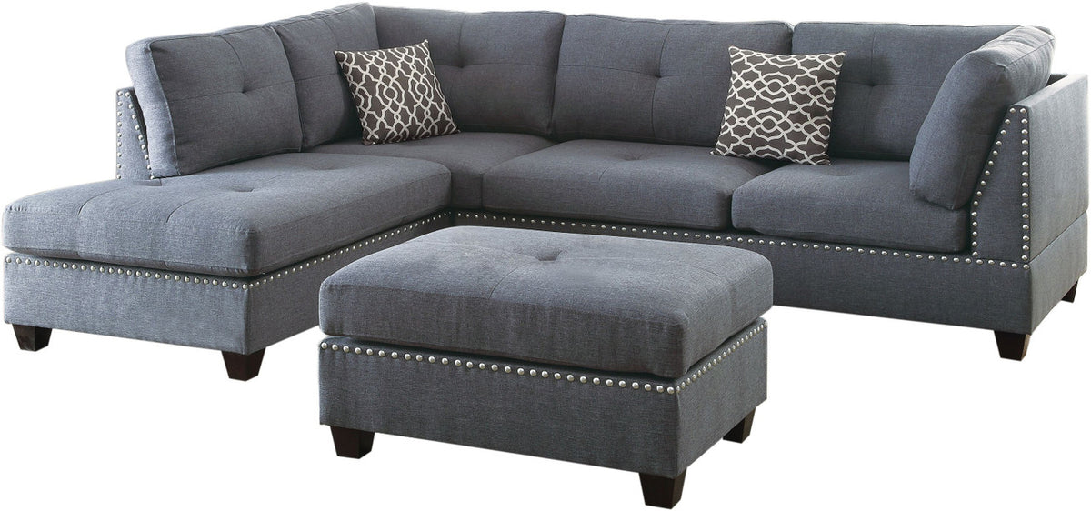 ARCATA Blue Gray 104" Wide Reversible Sectional with Ottoman