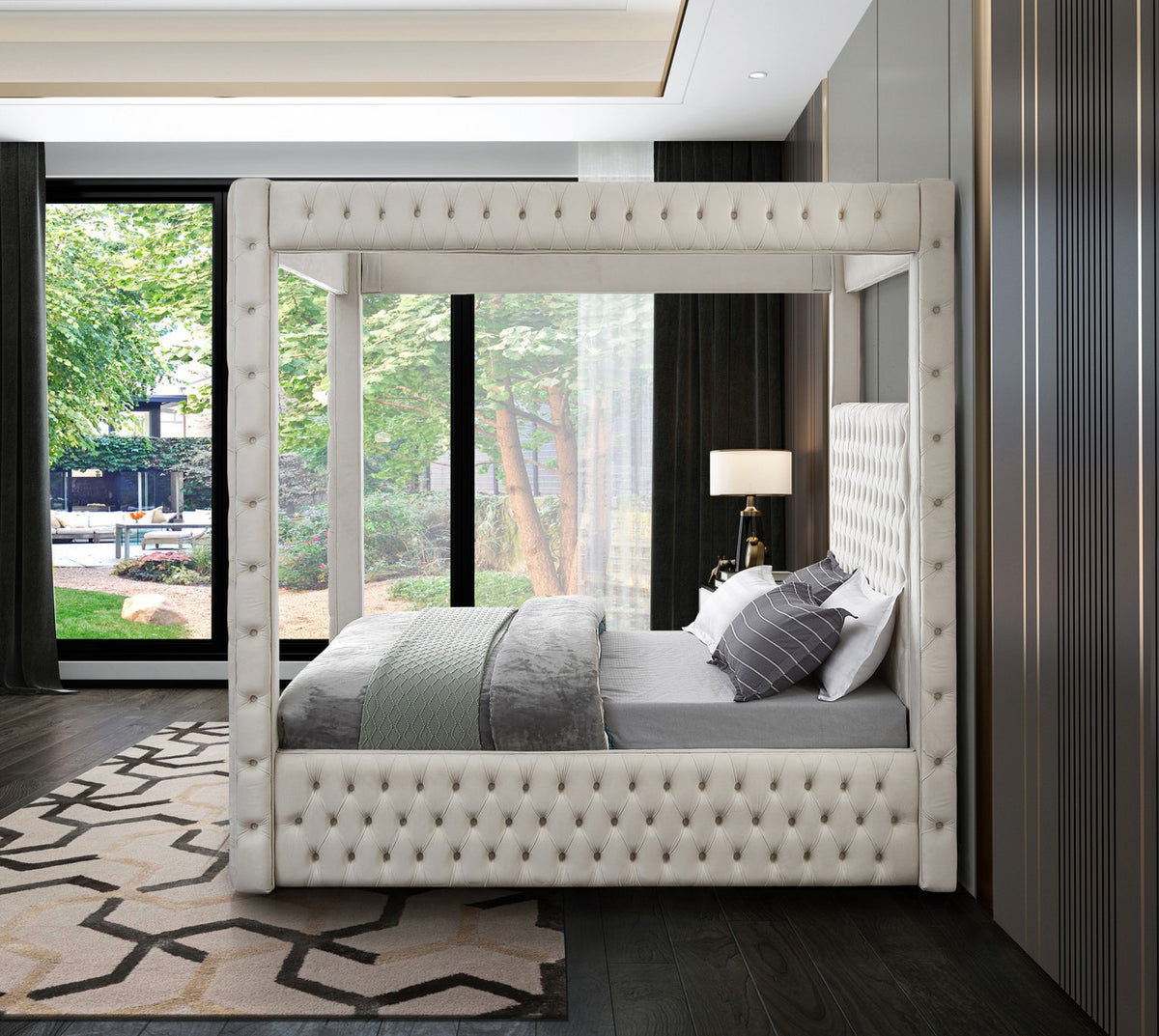 ARITZEL Cream Velvet 87" Height Canopy Platform Bed