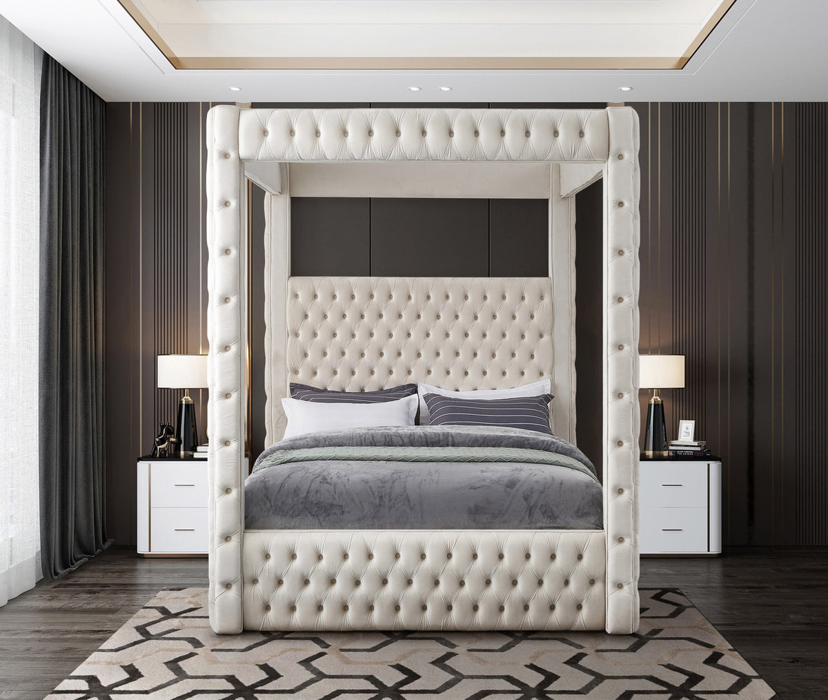 ARITZEL Cream Velvet 87" Height Canopy Platform Bed