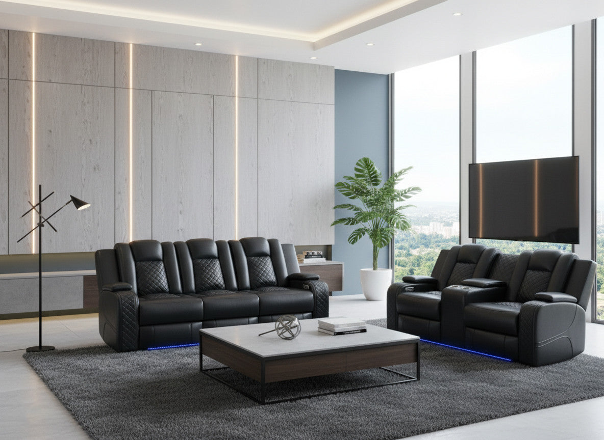 ARMADA Black Power Reclining Sofa & Loveseat