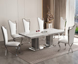 ASTARA Real Marble White & Silver 7 Piece Dining Set