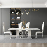 ASTARA Real Marble White & Silver 7 Piece Dining Set
