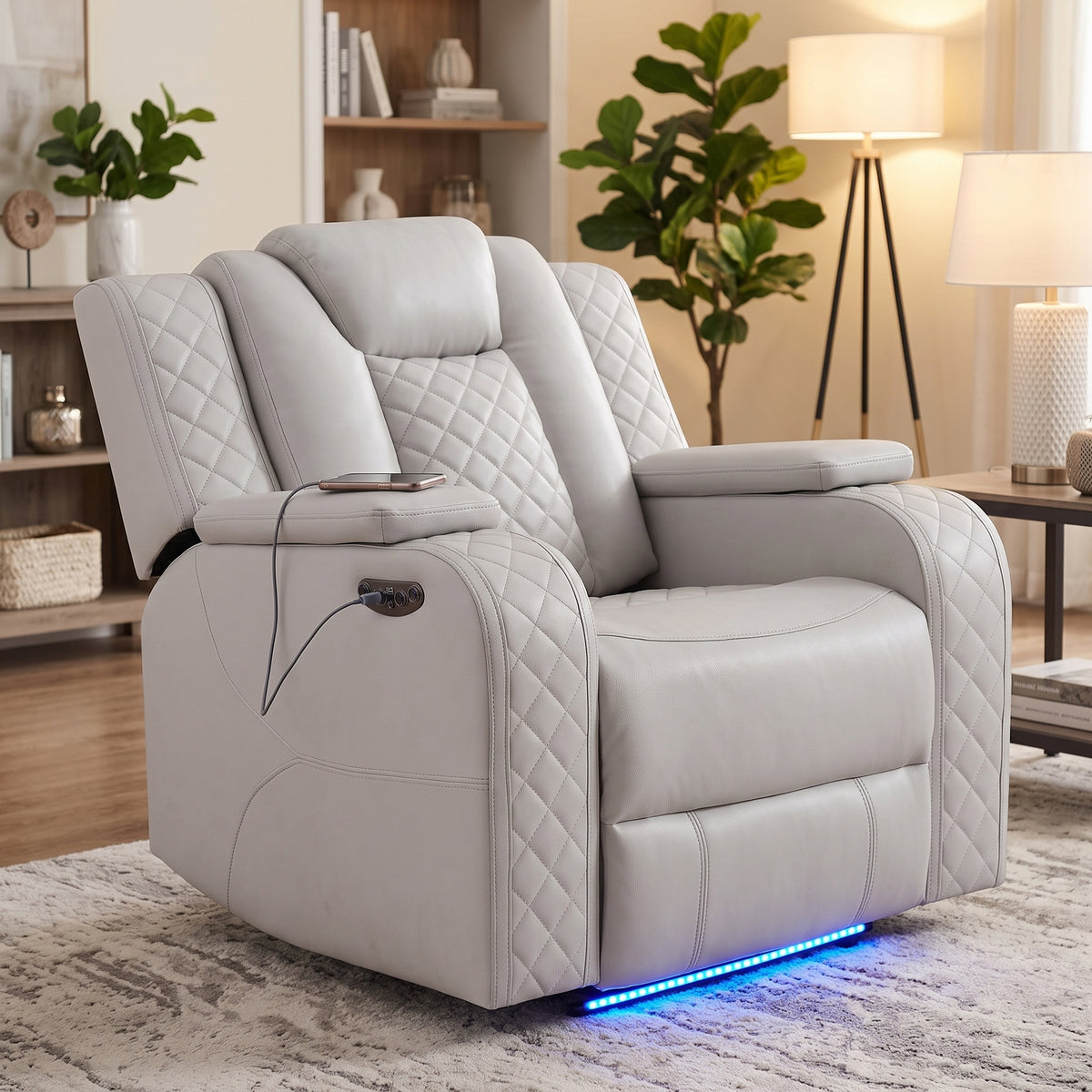 ASTEROID White Faux-Leather 38" Wide x 39" Depth Power Recliner