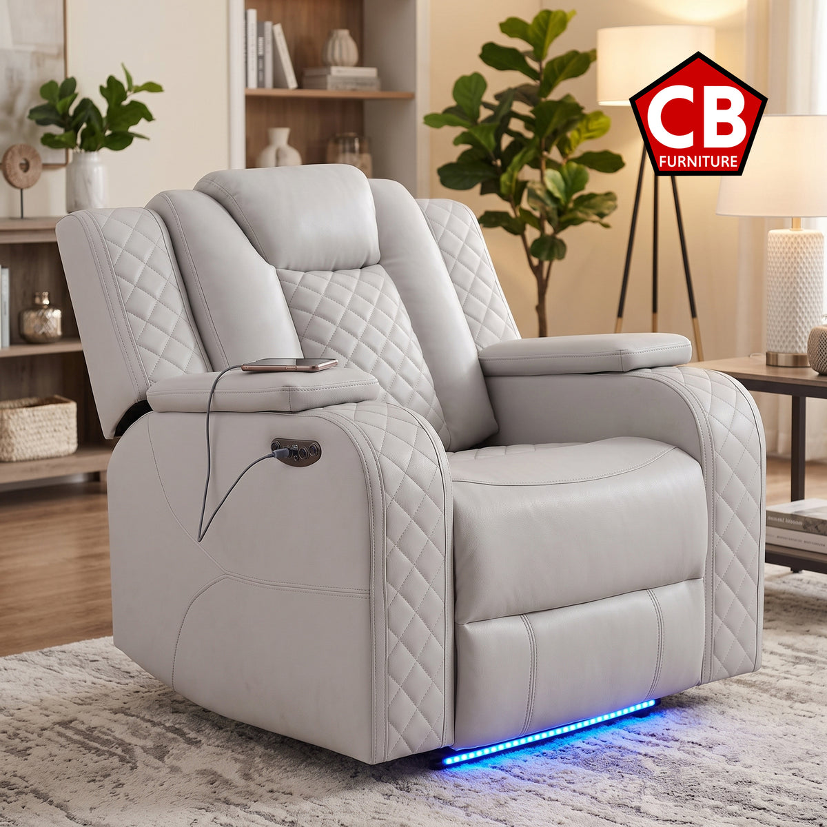 ASTEROID White Faux-Leather 38" Wide x 39" Depth Power Recliner