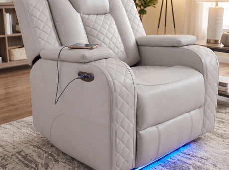 ASTEROID White Faux-Leather 38" Wide x 39" Depth Power Recliner