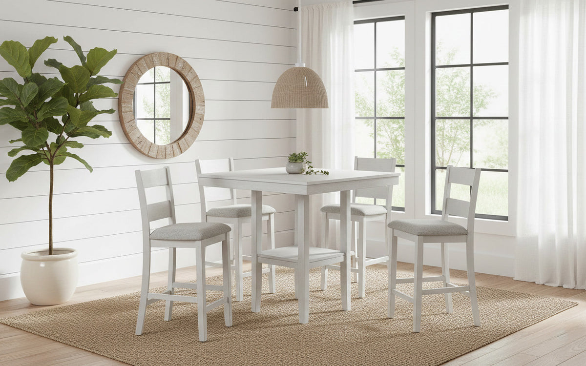 ATIKA Distressed White 5 Piece Counter Height Set