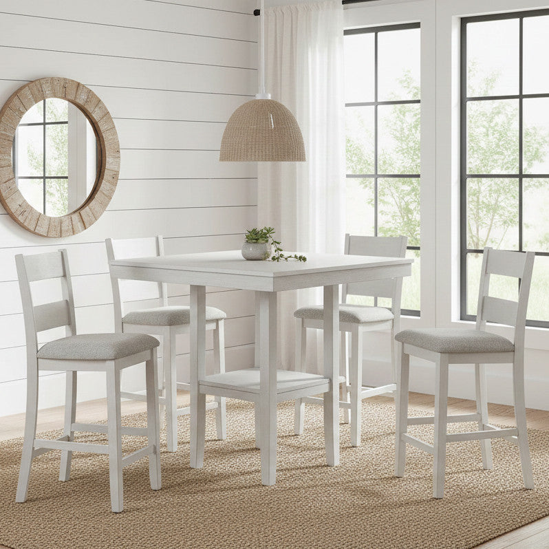 ATIKA Distressed White 5 Piece Counter Height Set
