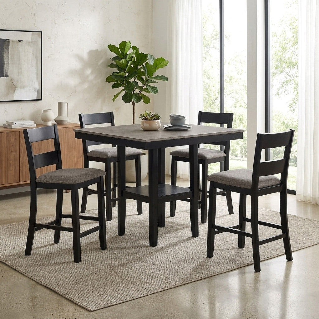 ATIKA Black & Gray 5 Piece Counter Height Set