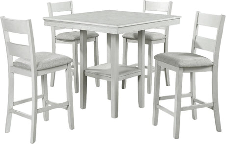 ATIKA Distressed White 5 Piece Counter Height Set