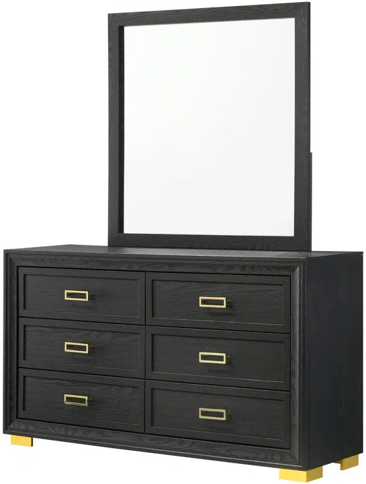 ATKINS Black & Gold 59" Wide X 73" Height Dresser & Mirror
