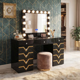 AURELIUS Glossy Black & Gold 55" Wide Vanity with Bluetooth Speakers