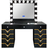 AURELIUS Glossy Black & Gold 55" Wide Vanity with Bluetooth Speakers