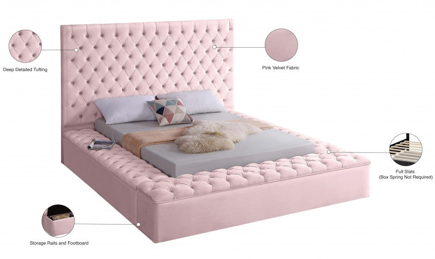 SARDINIA Pink Velvet 61" Velvet Platform Bed with Storage Benches (RTA)