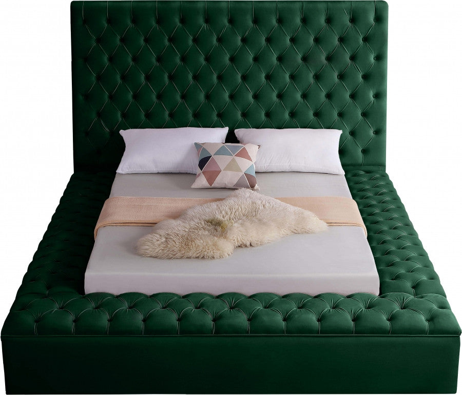 SARDINIA Green Velvet 61" Height Platform Bed with Storage Benches (RTA)