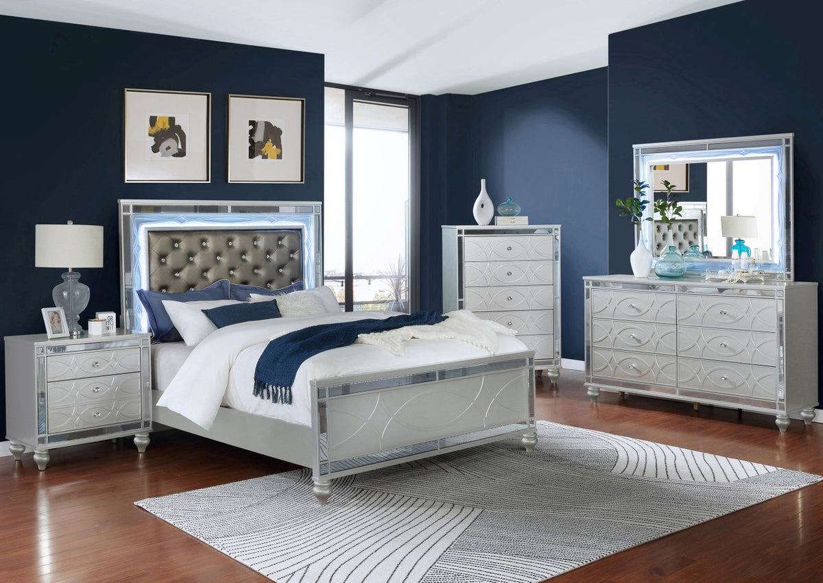 AZURA Silver 62" Wide Dresser & Mirror with LED Lighting