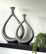 AMARE Silver Metal 19" Height Vase Pair