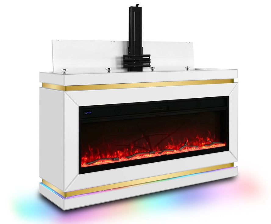AVIOR White 71" Wide x 41" Height LED Fireplace TV Stand with Bluetooth Speakers and Hidden Mount