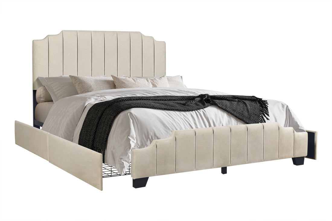 Ayami Beige Platform Velvet Bed