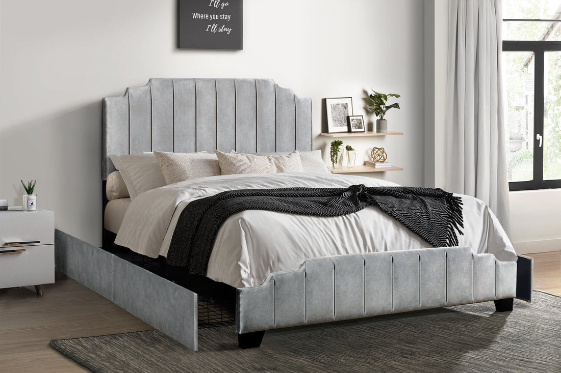 Ayami Gray Velvet Platform Bed