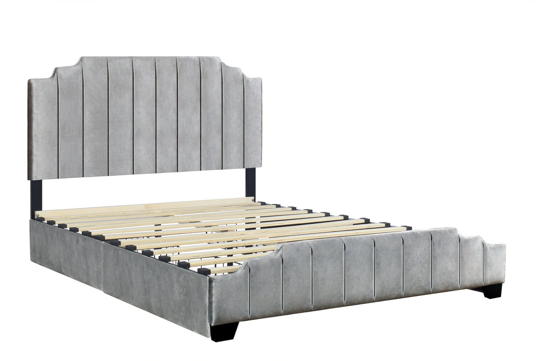 Ayami Gray Velvet Platform Bed