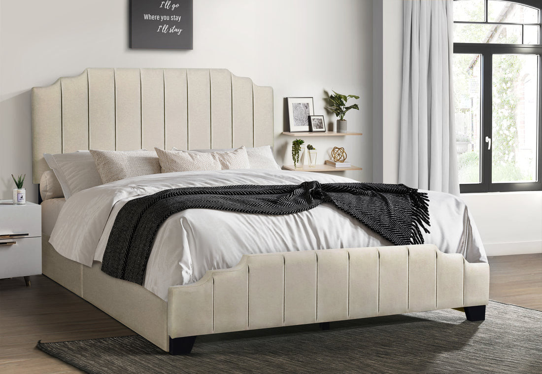 Ayami Beige Platform Velvet Bed