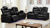 WOODLAND Black 3 Piece Reclining Livingroom with LED Lighting