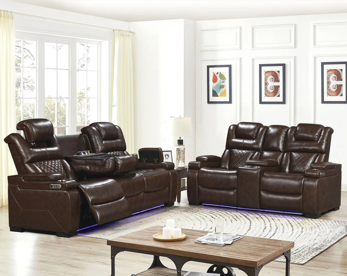 WOODLAND Brown 3 Piece Reclining Livingroom with LED Lighting