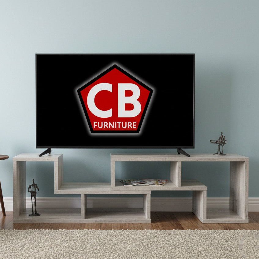 BAIER Light Gray 84" Wide x 16" Height Adjustable TV Stand (RTA)