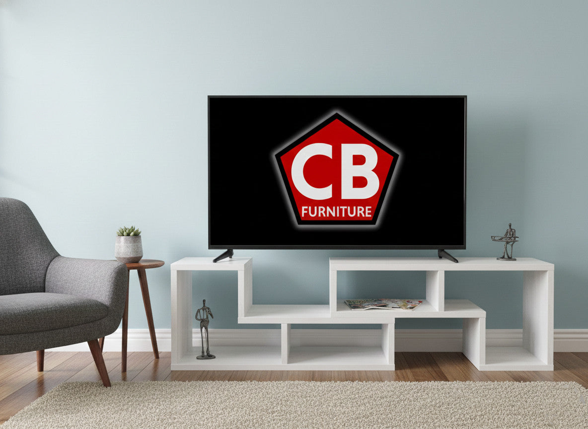 BAIER Pure White 84" Wide x 16" Height Adjustable TV Stand (RTA)