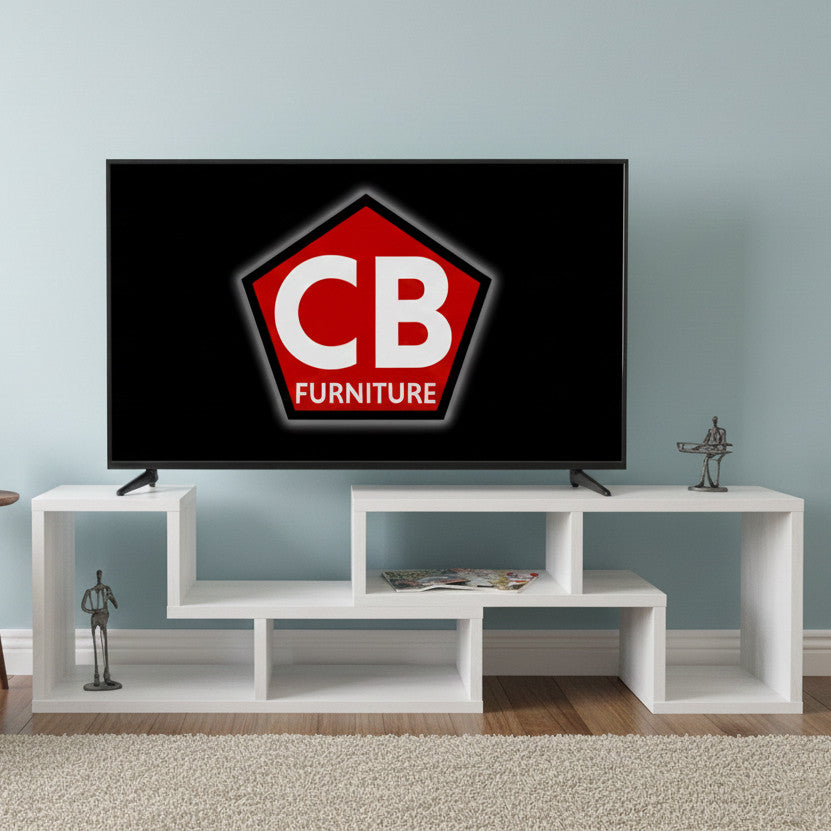BAIER Pure White 84" Wide x 16" Height Adjustable TV Stand (RTA)