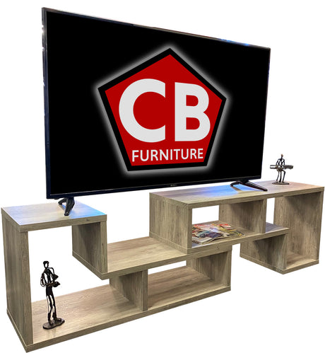 BAIER Light Gray 84" Wide x 16" Height Adjustable TV Stand (RTA)