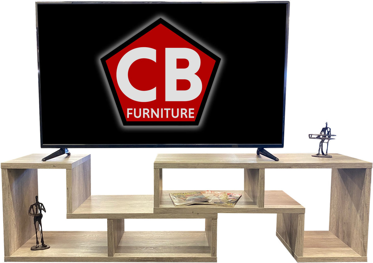BAIER Light Gray 84" Wide x 16" Height Adjustable TV Stand (RTA)