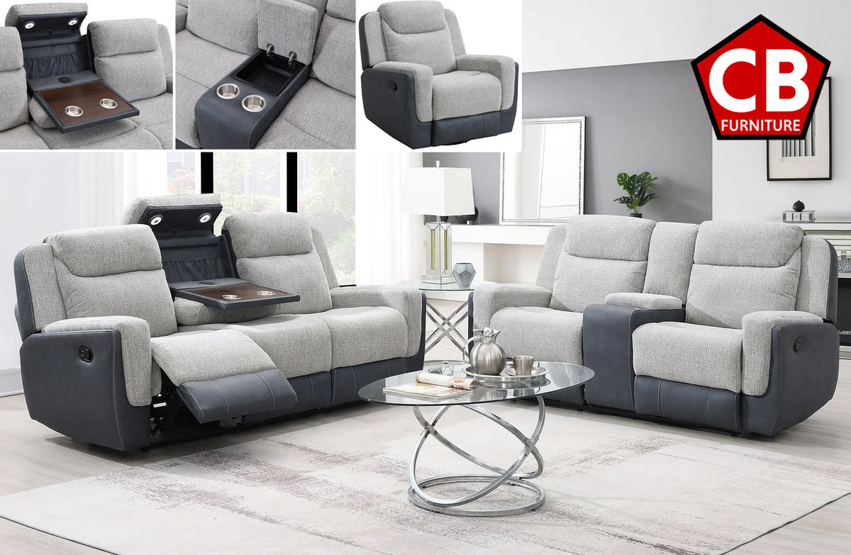 BANDERA Gray Power Reclining Sofa & Loveseat