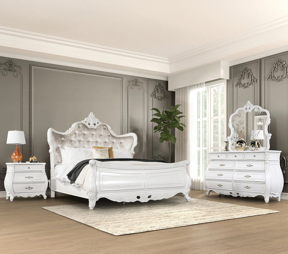 BARBAROSA White 77" Height Upholstered Sleigh Bed