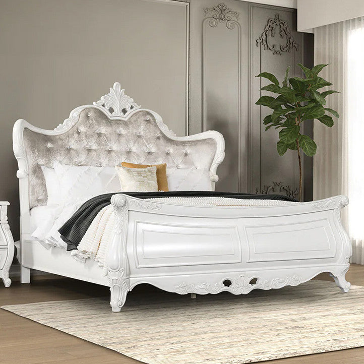 BARBAROSA White 77" Height Upholstered Sleigh Bed