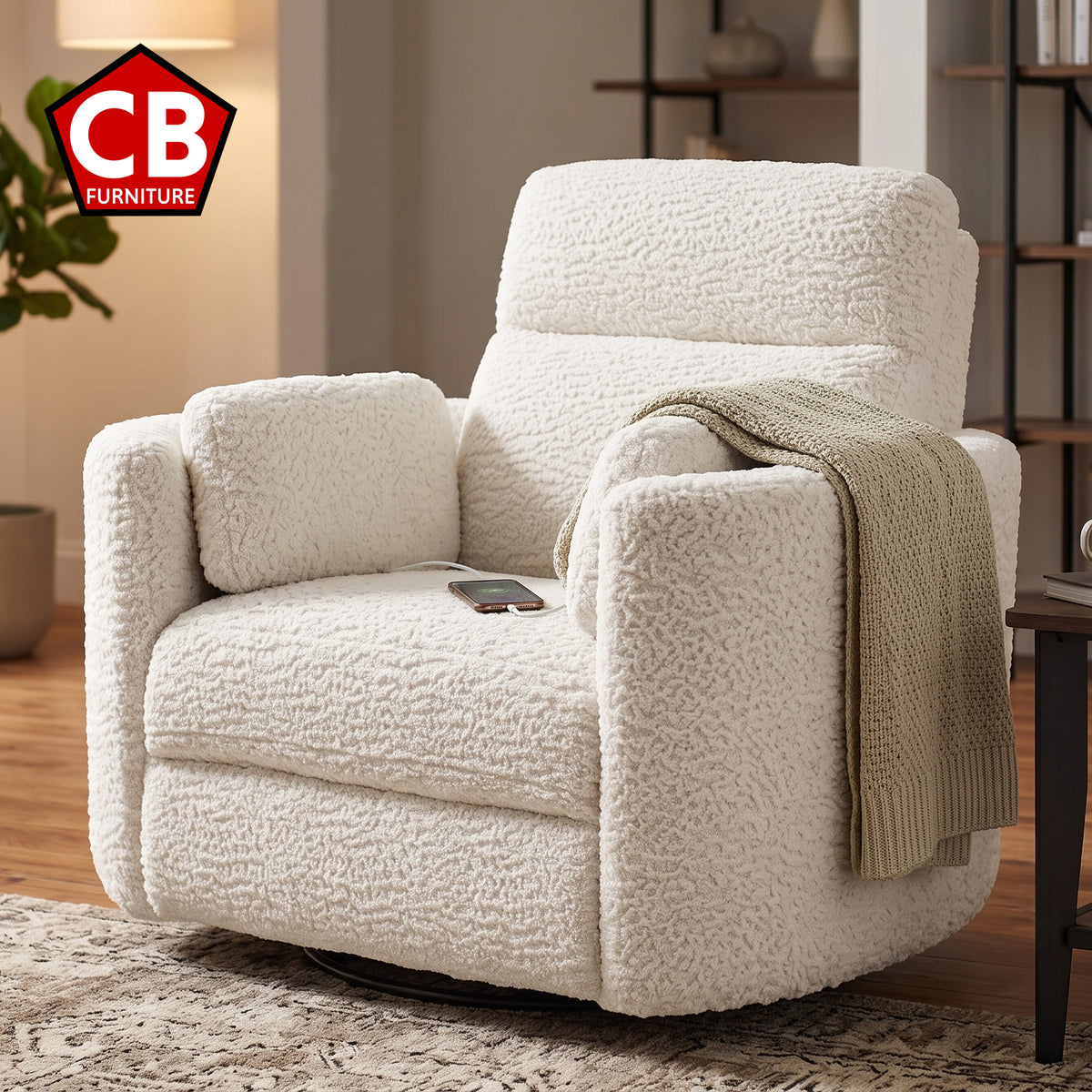 BARRERA Light Silver 52" Wide x 41" Oversized Swivel Power Recliner
