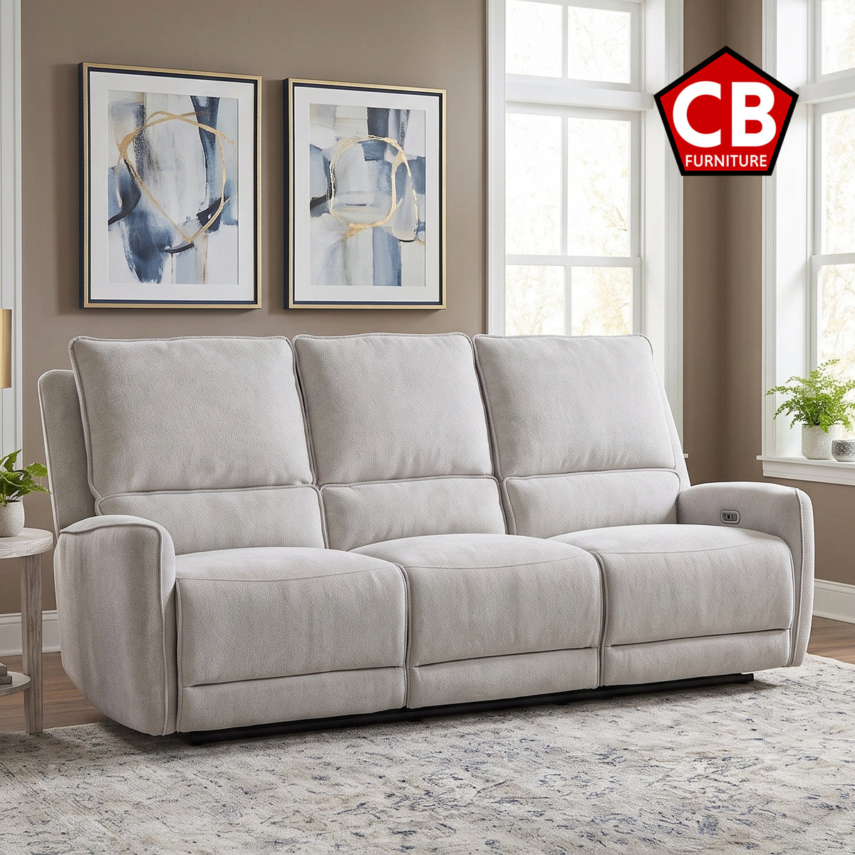 BARRETT Light Gray Chenille Power Reclining Sofa & Loveseat