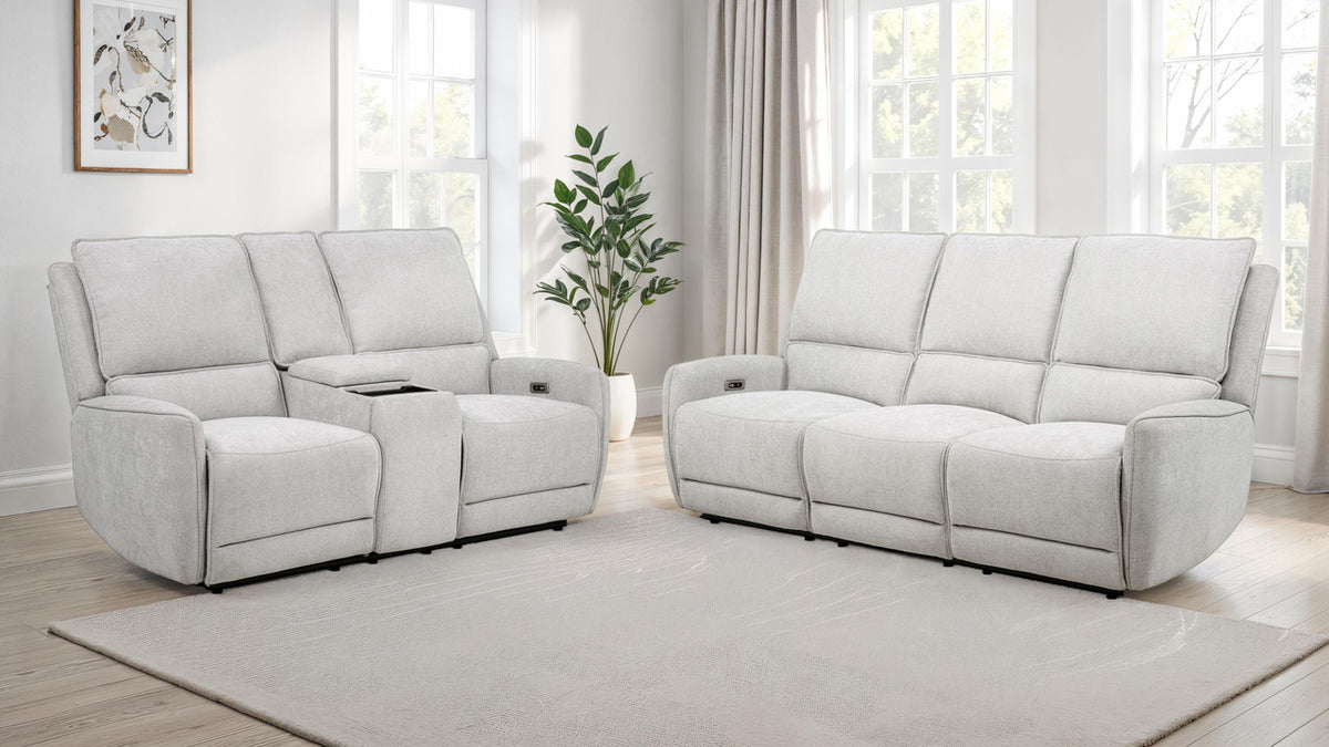 BARRETT Light Gray Fabric Power Reclining Sofa & Loveseat