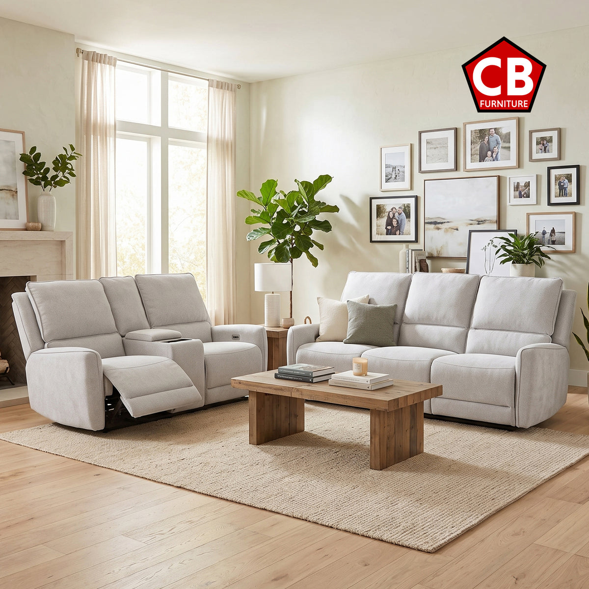 BARRETT Light Gray Chenille Power Reclining Sofa & Loveseat