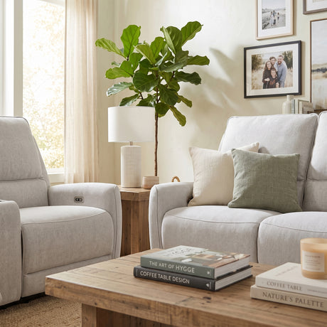 BARRETT Light Gray Chenille Power Reclining Sofa & Loveseat