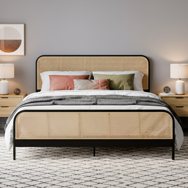 BAUER Black Metal & Rattan 52" Height Bed