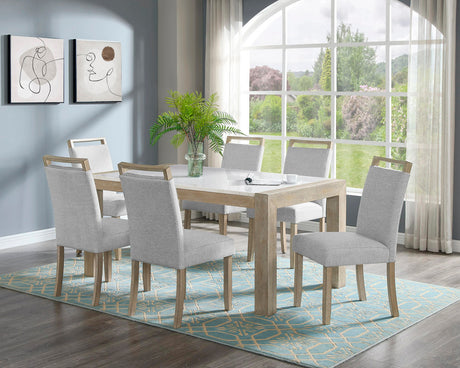 BAYSIDE Greige Real Marble 7 Piece Dining Set