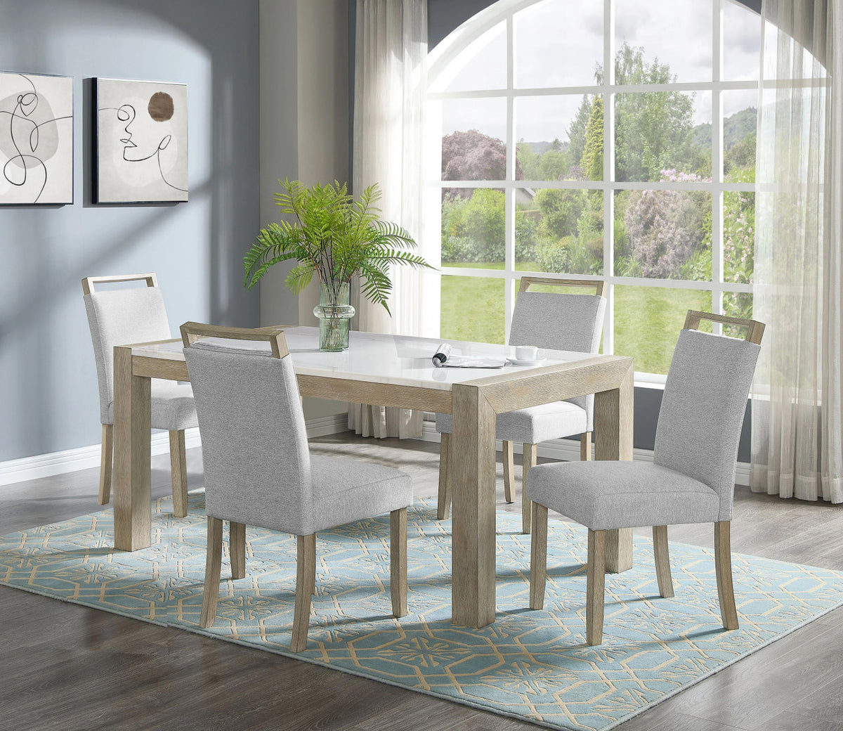 BAYSIDE Greige Real Marble 5 Piece Dining Set