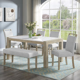 BAYSIDE Greige Real Marble 6 Piece Dining Set with Bench