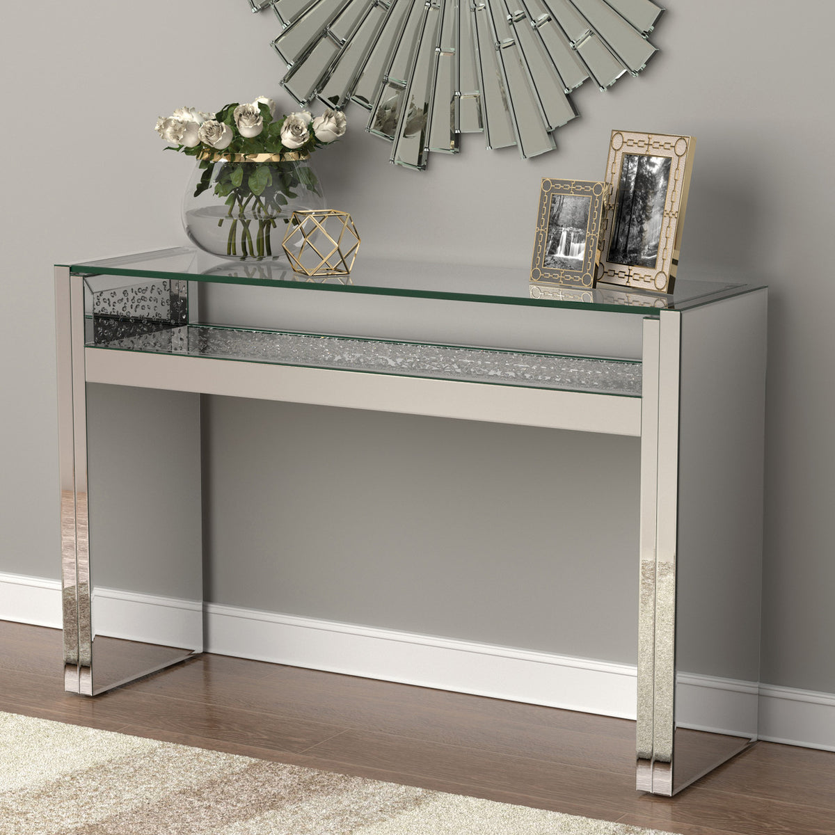 BEDAZEL Mirrored 48" Wide LED Sofa Table