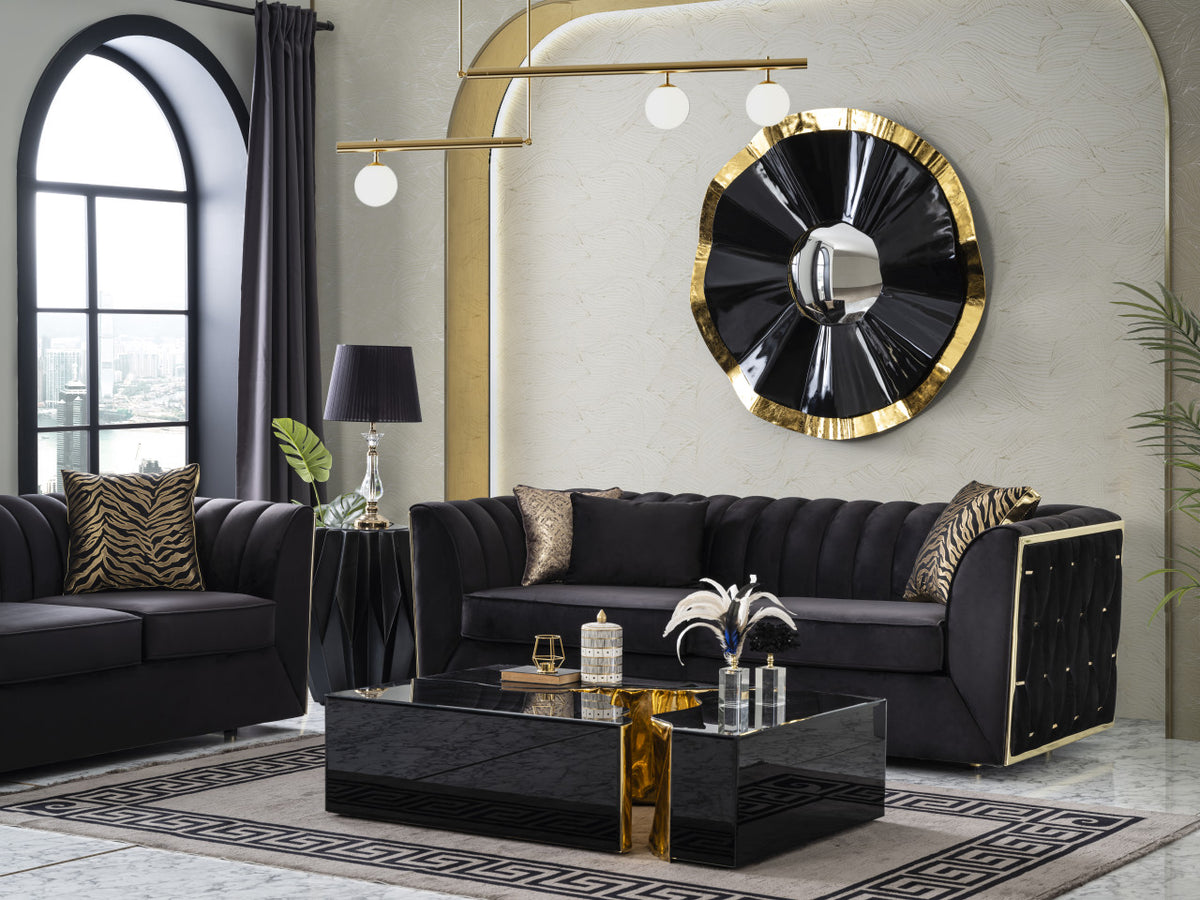 BEIGA Black & Gold 48" Wide Coffee Table