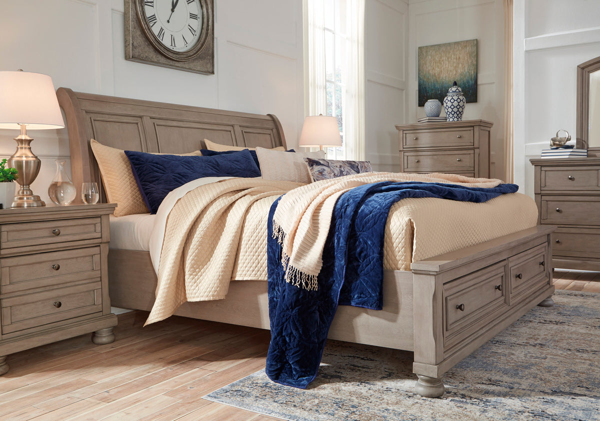 BELTON Light Gray Storage Sleigh Bed